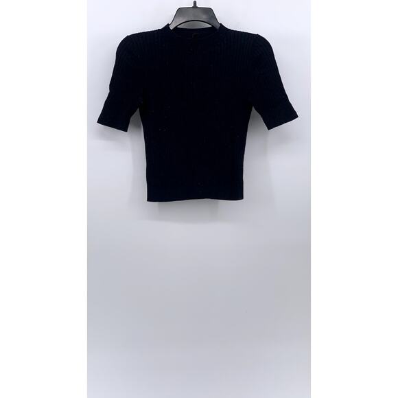 UNIQLO Women's Navy Rib Knit Short Sleeve Cropped Mock-Neck Top SZ M - Picture 1 of 9